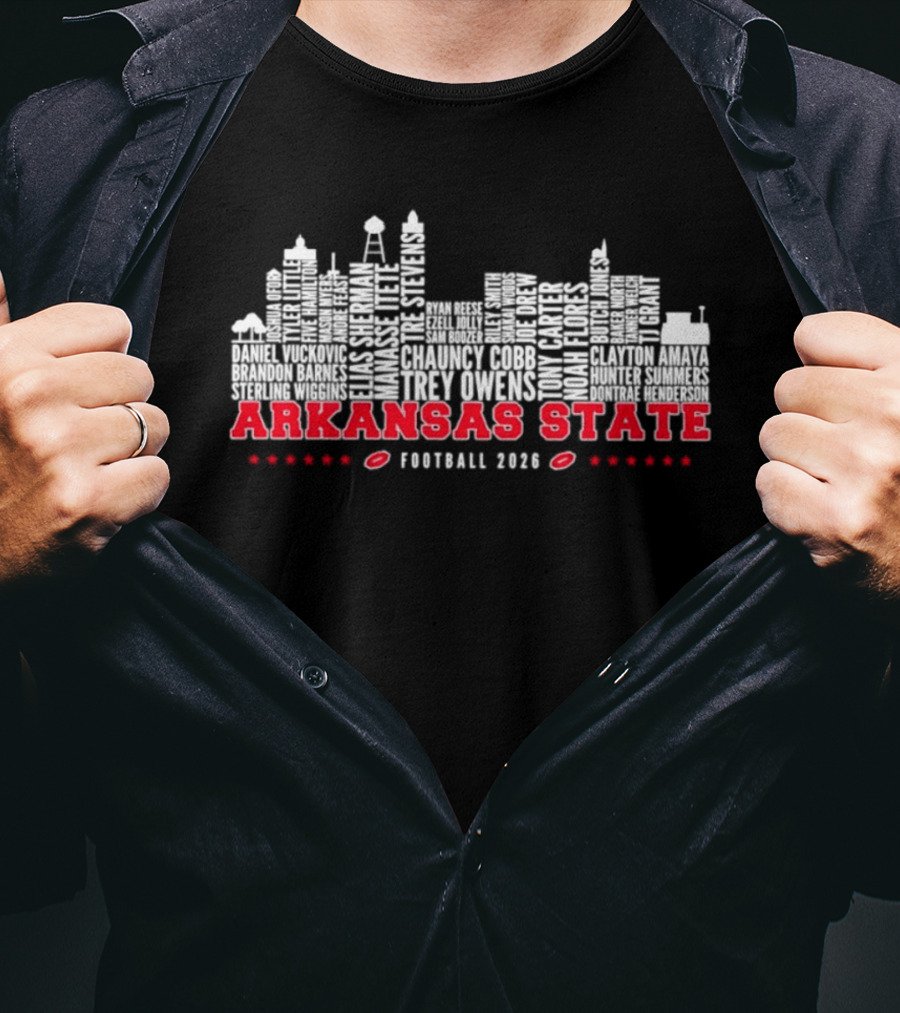 Arkansas State Red Wolves Football 2026 Skyline Player Names T-Shirt
