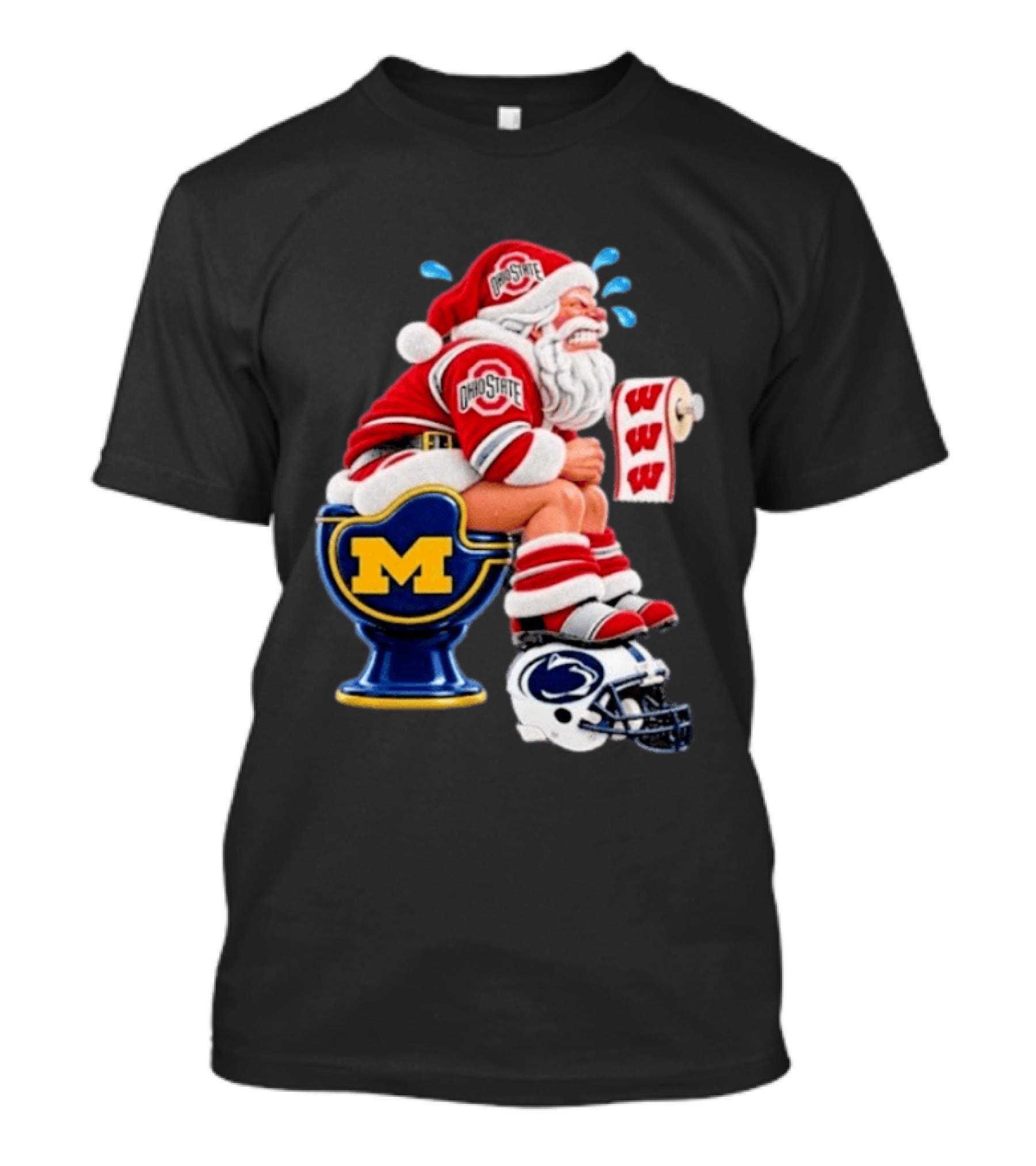 Big Ten College Football Santa Ohio State Michigan Penn State Wisconsin Christmas T-Shirt