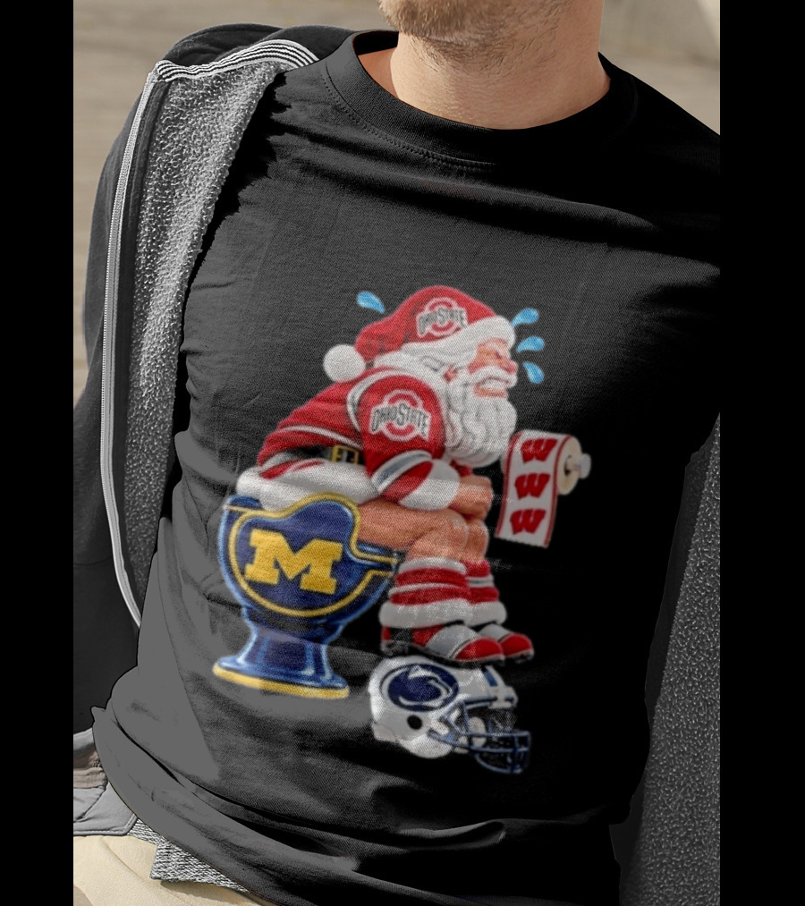 Big Ten College Football Santa Ohio State Michigan Penn State Wisconsin Christmas T-Shirt