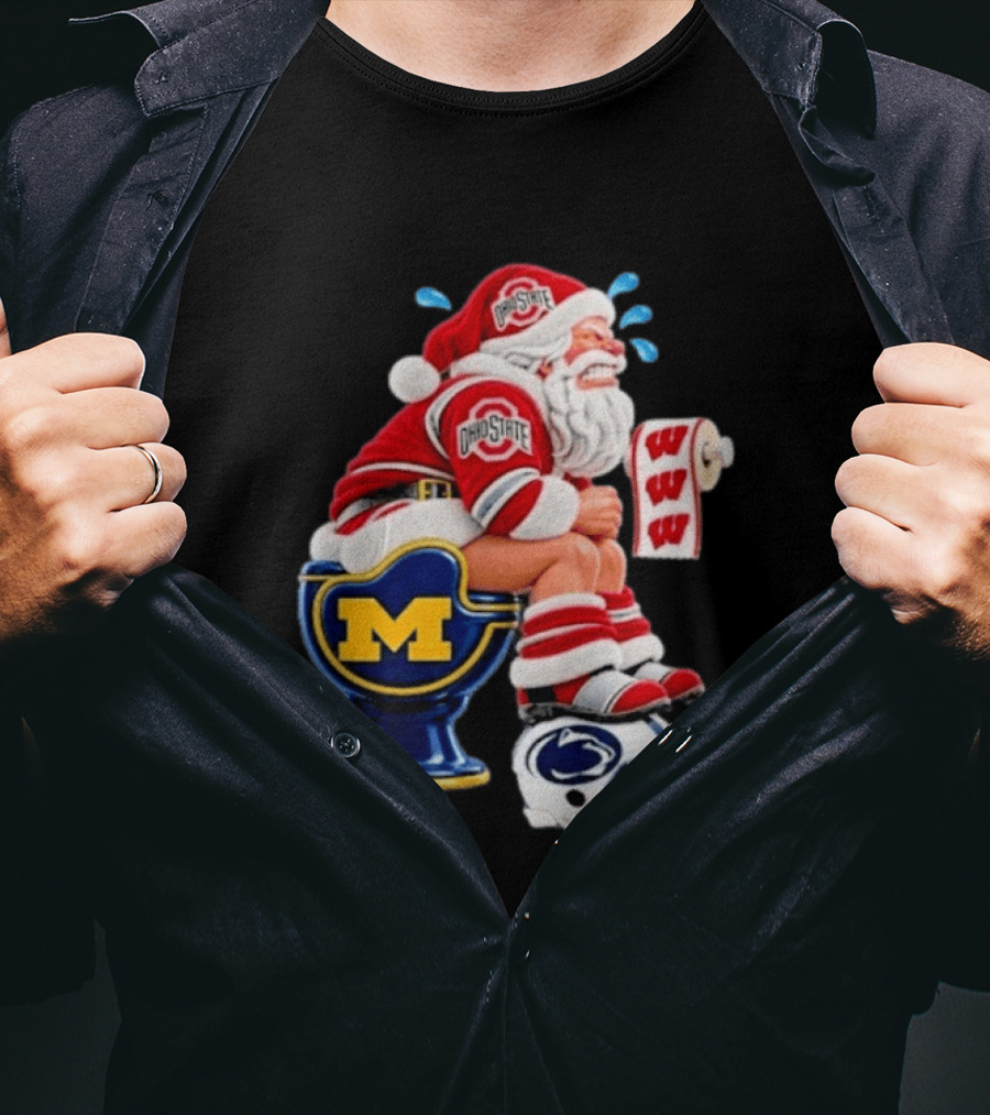 Big Ten College Football Santa Ohio State Michigan Penn State Wisconsin Christmas T-Shirt