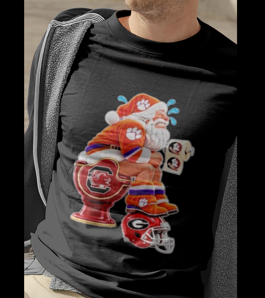 Clemson Tigers Santa South Carolina Gamecocks Georgia Bulldogs Florida State Christmas College Football T-Shirt