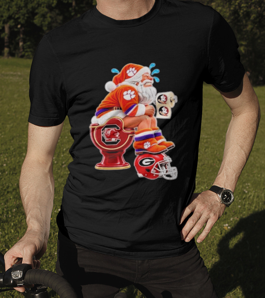 Clemson Tigers Santa South Carolina Gamecocks Georgia Bulldogs Florida State Christmas College Football T-Shirt
