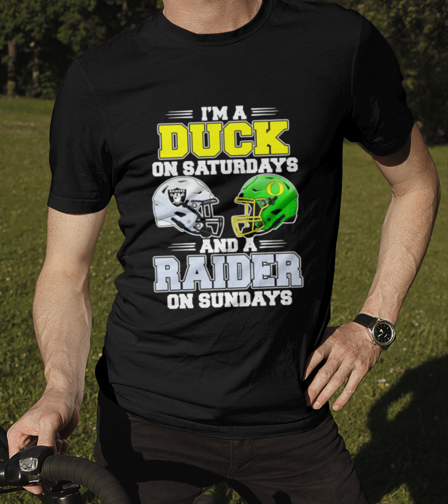 I'm A Duck On Saturdays And A Raider On Sundays Football Helmet T-Shirt