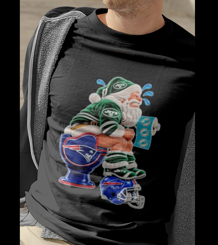 New England Patriots Miami Dolphins Buffalo Bills New York Jets Santa Football Christmas T-Shirt