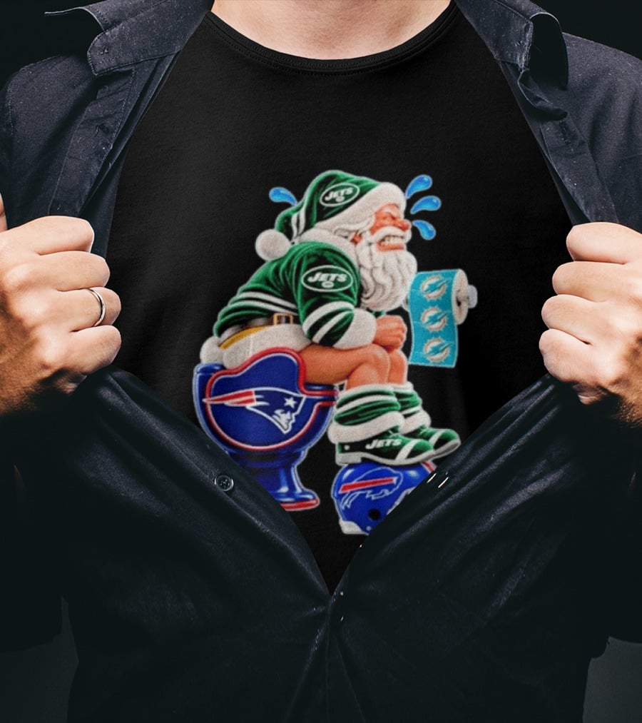 New England Patriots Miami Dolphins Buffalo Bills New York Jets Santa Football Christmas T-Shirt