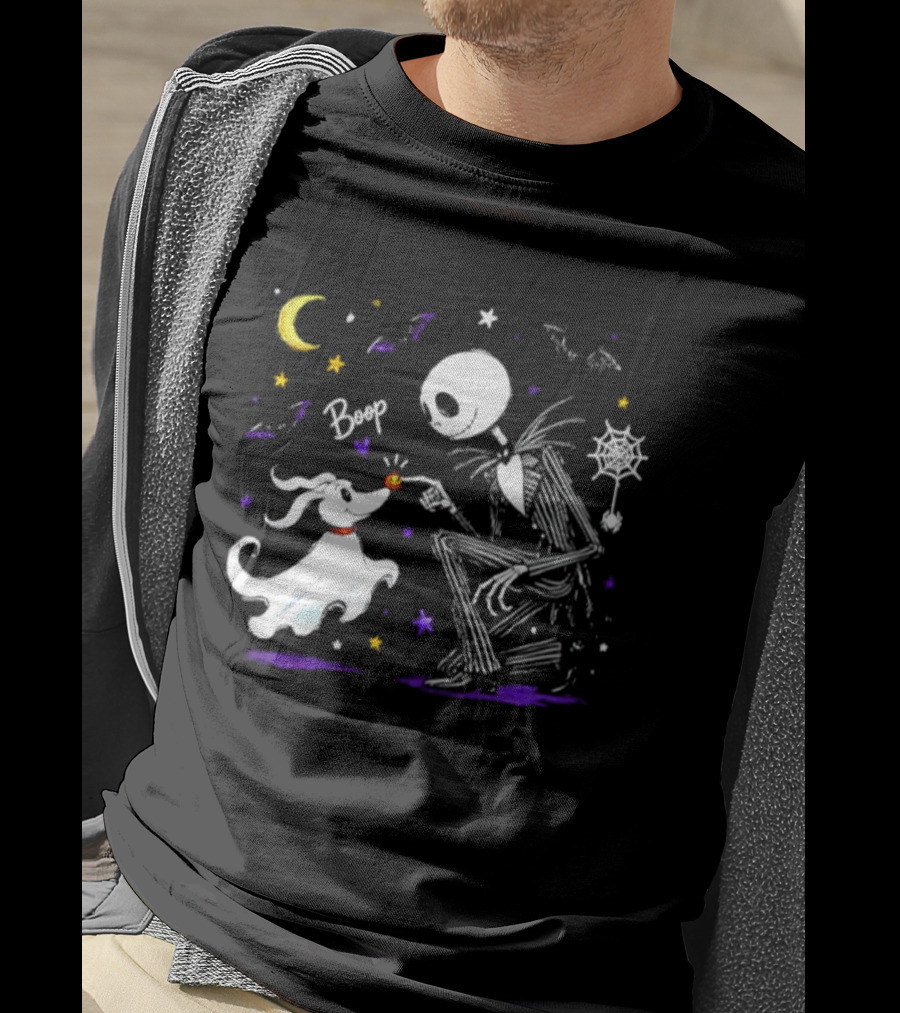 Jack Skellington Zero Dog Boop Halloween 2026 Moon Bats Stars T-Shirt