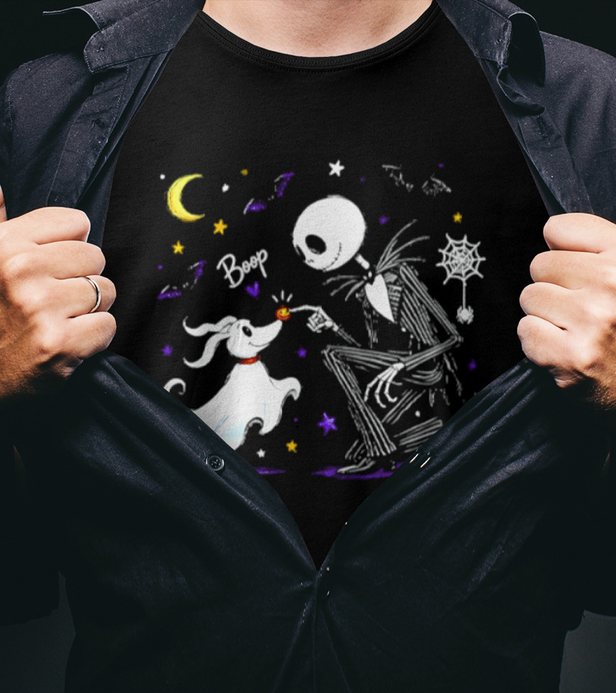 Jack Skellington Zero Dog Boop Halloween 2026 Moon Bats Stars T-Shirt