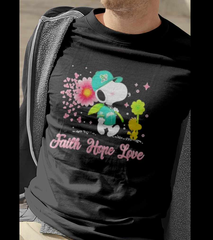 Oakland Athletics Snoopy Woodstock Faith Hope Love Breast Cancer Awareness 2026 T-Shirt