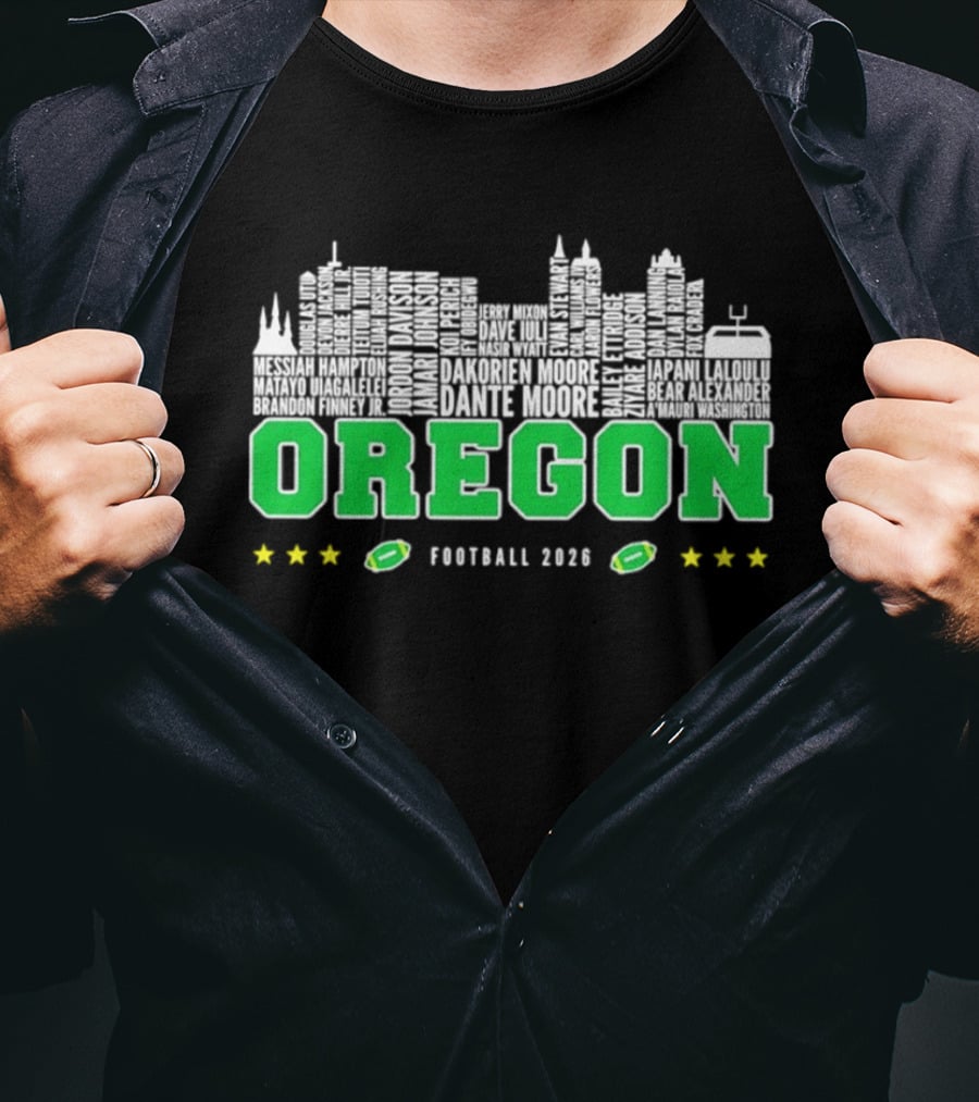 Oregon Ducks Football 2026 City Skyline Stars Helmets T-Shirt