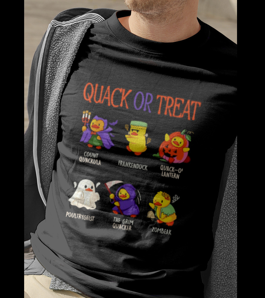 Quack Or Treat Count Quackula Frankenduck Quack O' Lantern Poultrygeist The Grim Quacker Zombeak T-Shirt