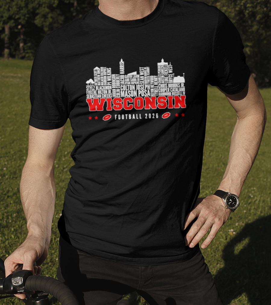 Wisconsin Badgers Football 2026 City Skyline Players Names T-Shirt