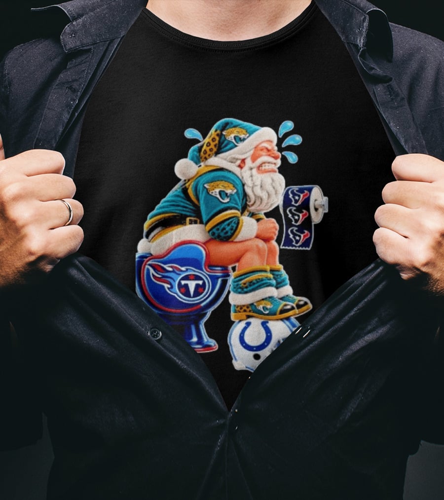 Tennessee Titans Indianapolis Colts Houston Texans Jacksonville Jaguars Santa Christmas Football T-Shirt