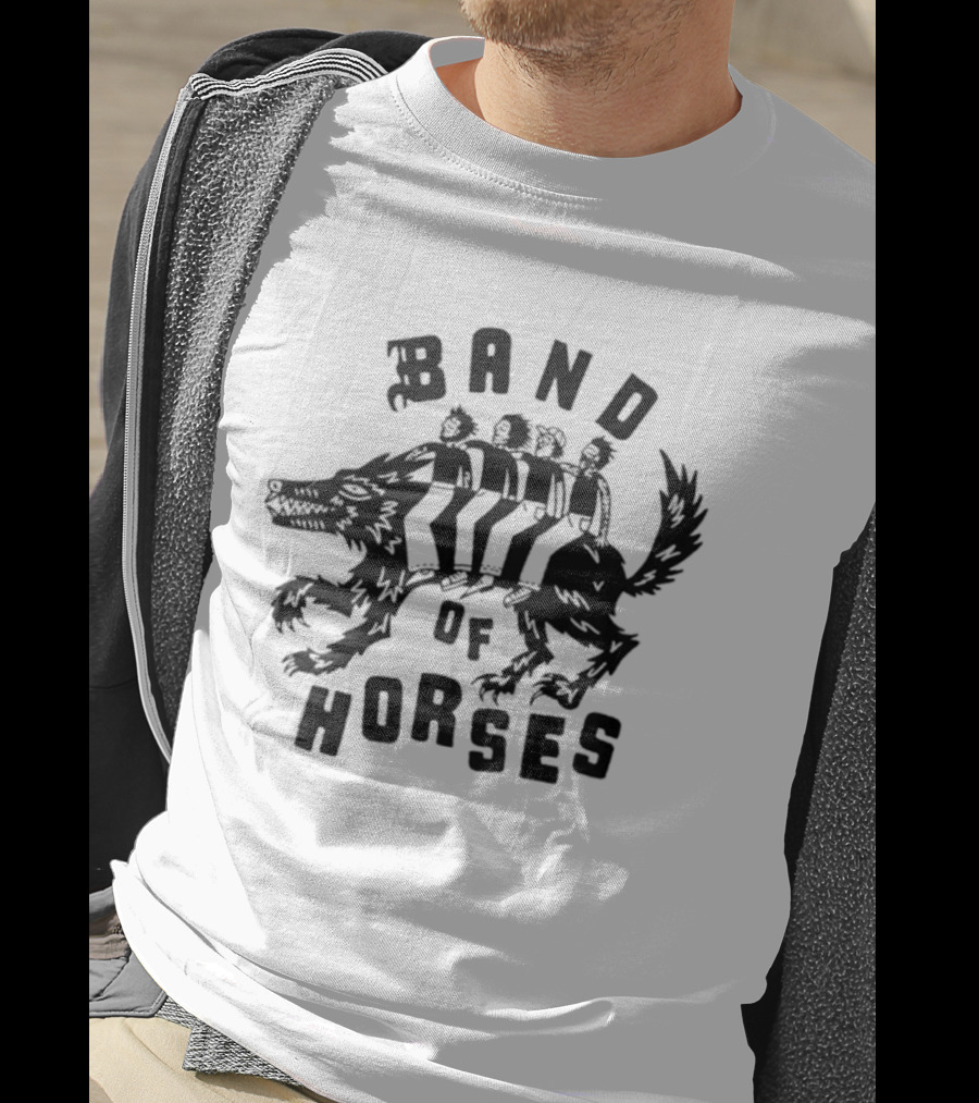 Band Of Horses Wolf Illustration With Riders T-Shirt