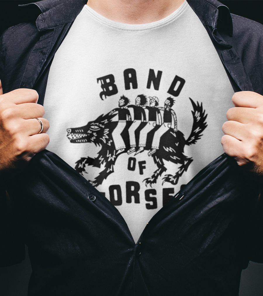 Band Of Horses Wolf Illustration With Riders T-Shirt