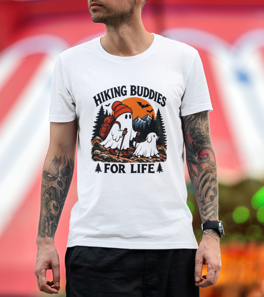 Hiking Buddies For Life Ghost And Dog Halloween Adventure T-Shirt