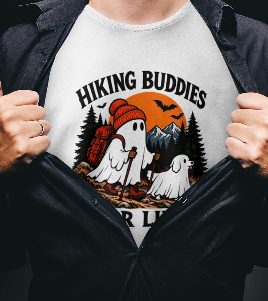 Hiking Buddies For Life Ghost And Dog Halloween Adventure T-Shirt
