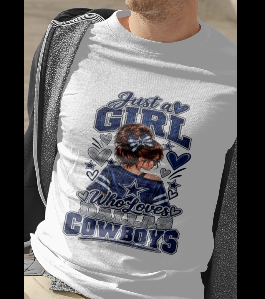 Just A Girl Who Loves Dallas Cowboys Fan Art Style Hearts And Stars T-Shirt