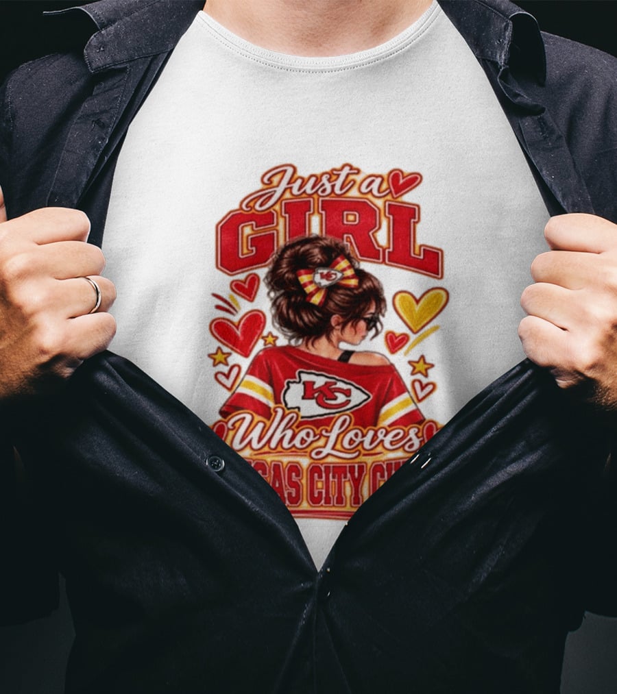 Just A Girl Who Loves Kansas City Chiefs KC Fan Heart Stars T-Shirt