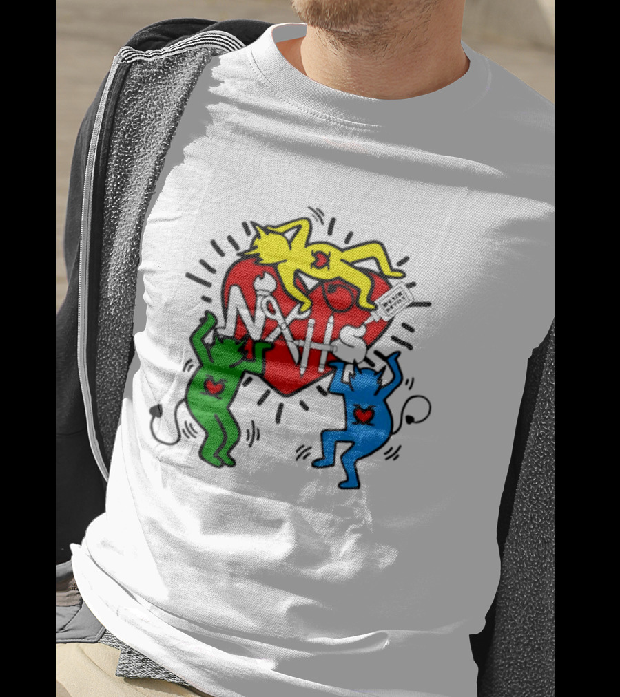NAHS Blue Devils Keith Haring Heart Colorful Dancing Figures T-Shirt