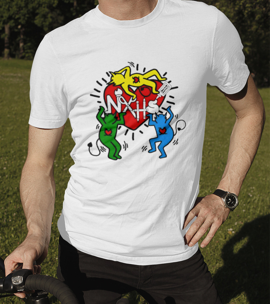 NAHS Blue Devils Keith Haring Heart Colorful Dancing Figures T-Shirt