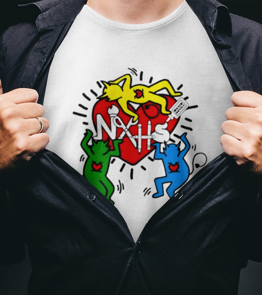NAHS Blue Devils Keith Haring Heart Colorful Dancing Figures T-Shirt
