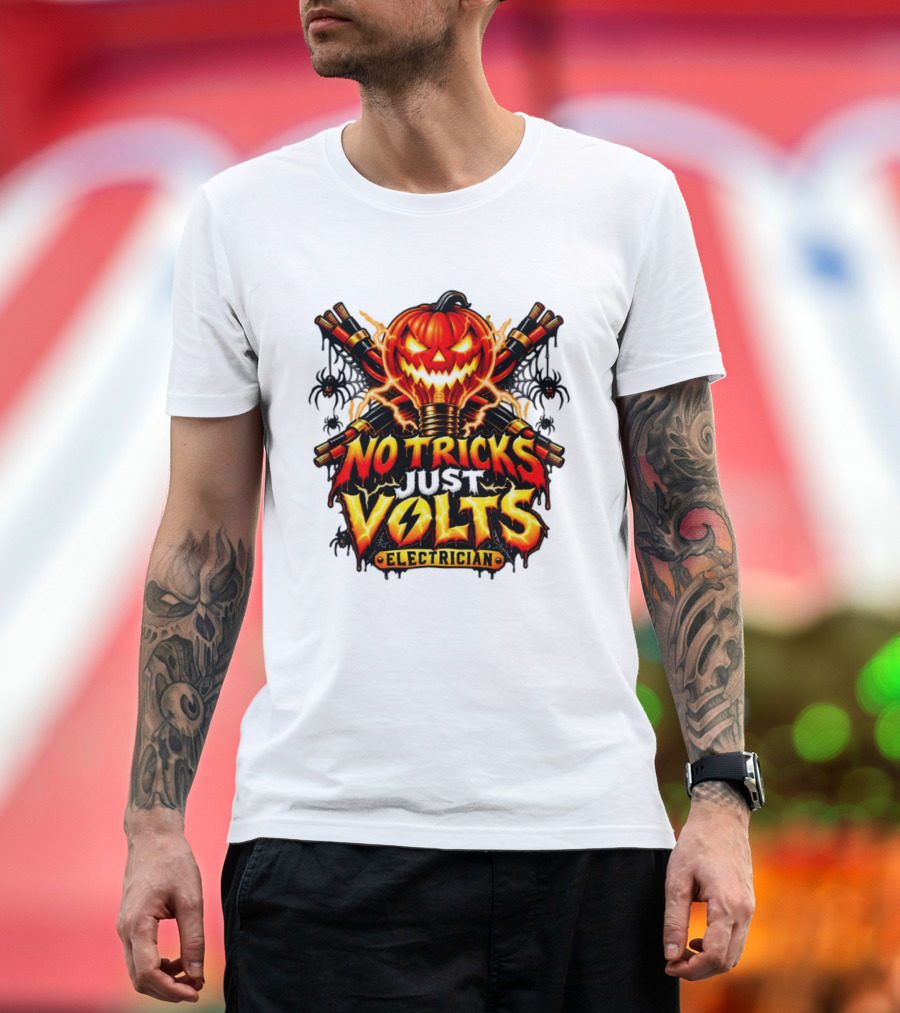 No Tricks Just Volts Electrician Pumpkin Halloween T-Shirt