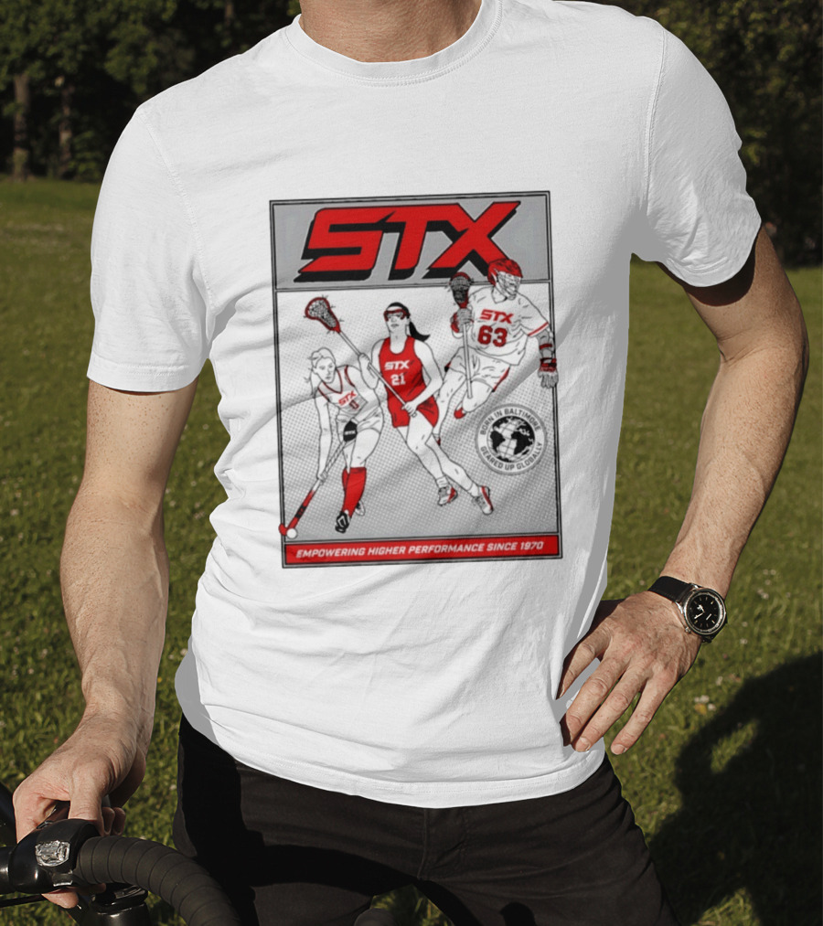 STX Born In Baltimore Geared Up Globally Empowering Higher Performance Since 1970 Lacrosse Field Hockey Players T-Shirt