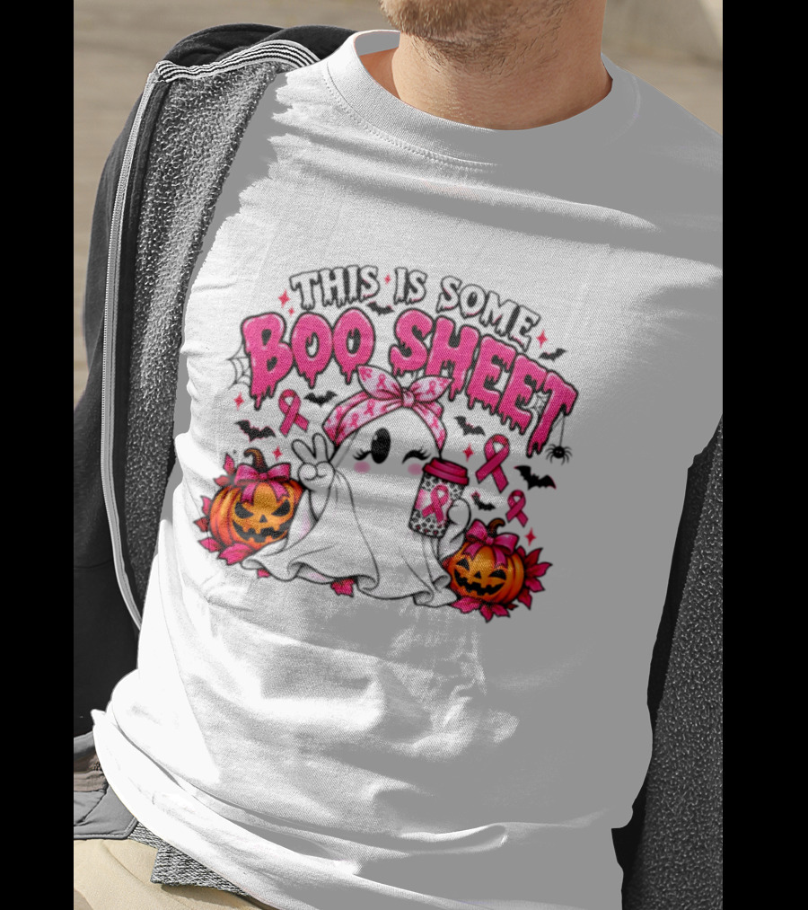 This Is Some Boo Sheet Breast Cancer Awareness Ghost Halloween Pink Ribbons Pumpkin T-Shirt