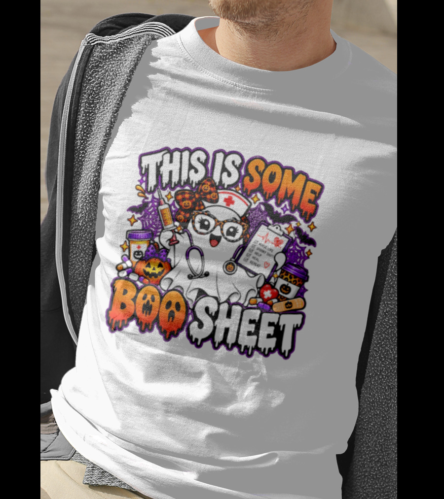 This Is Some Boo Sheet Nurse Life Spooky Shift Halloween 2026 Pumpkin Ghost Nurse Hat Glasses Bats T-Shirt