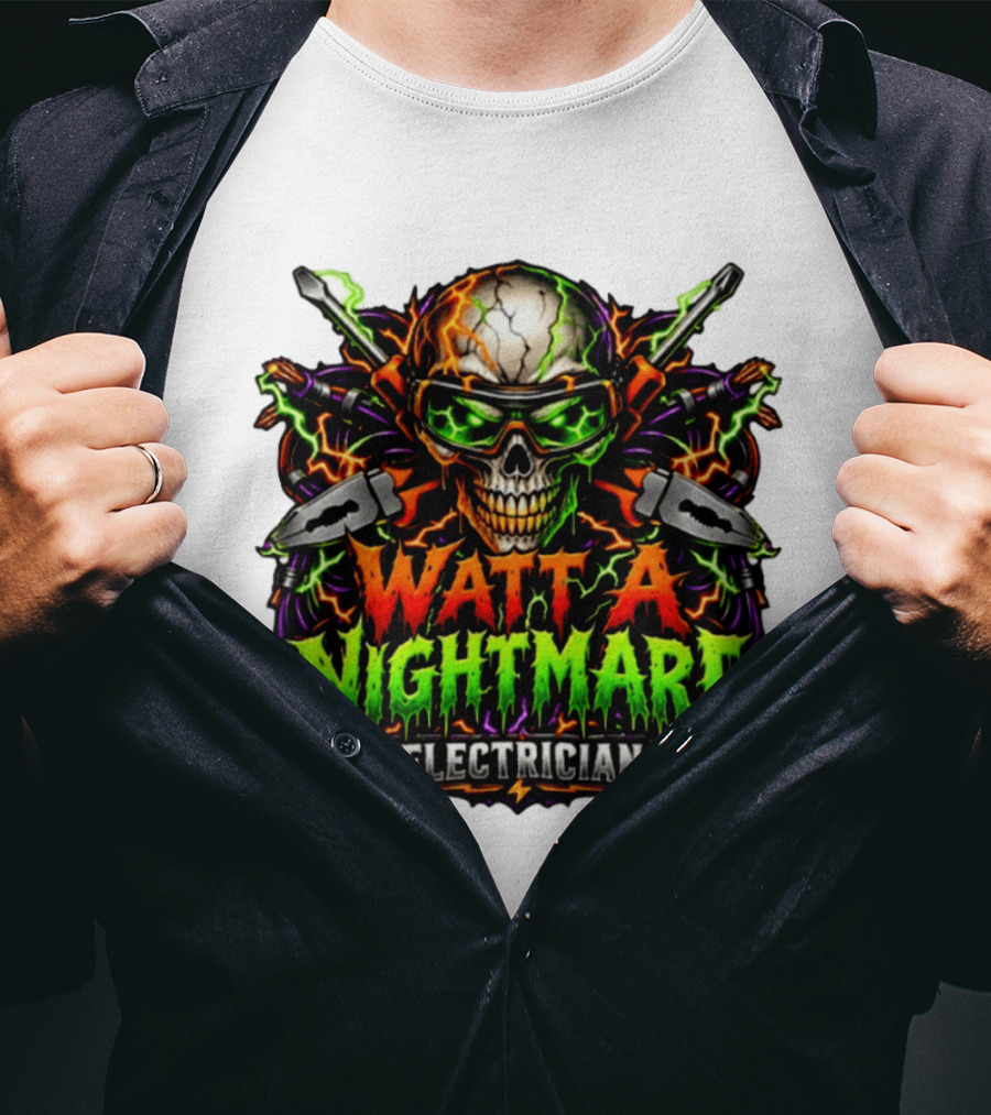 Watt A Nightmare Electrician Skull Halloween T-Shirt