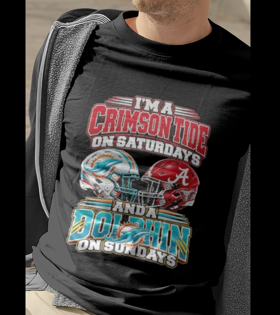 Crimson Tide Saturdays And Dolphin Sundays Football Helmets T-Shirt