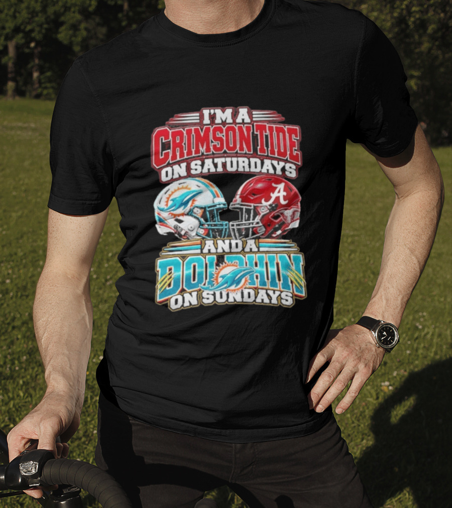 Crimson Tide Saturdays And Dolphin Sundays Football Helmets T-Shirt