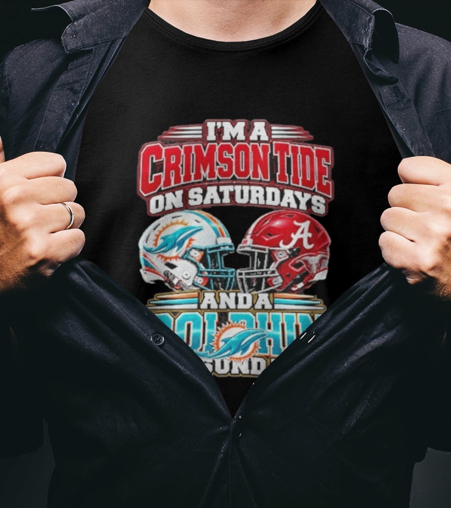 Crimson Tide Saturdays And Dolphin Sundays Football Helmets T-Shirt