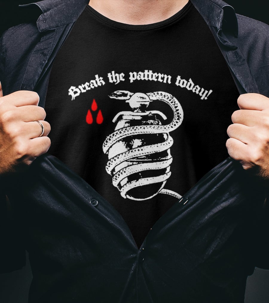 Break The Pattern Today Snake Wrapped Grenade Red Drops T-Shirt