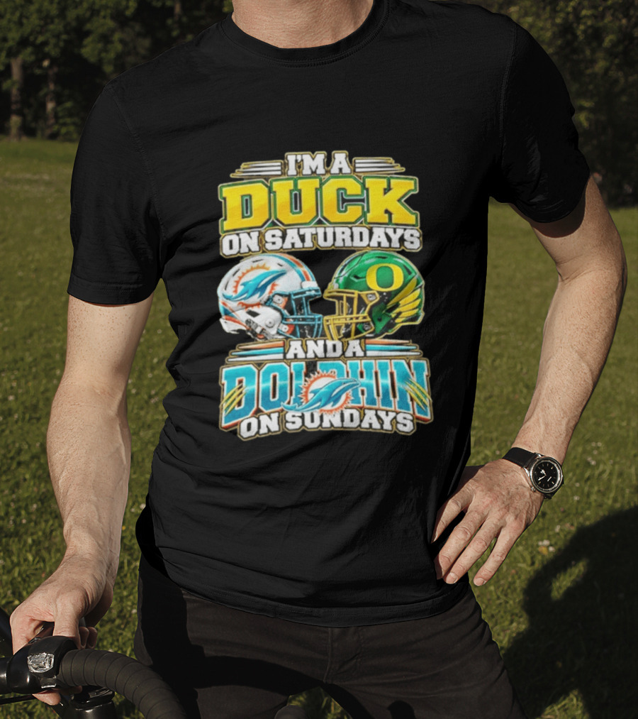 I'm A Duck On Saturdays And A Dolphin On Sundays Football Helmets T-Shirt
