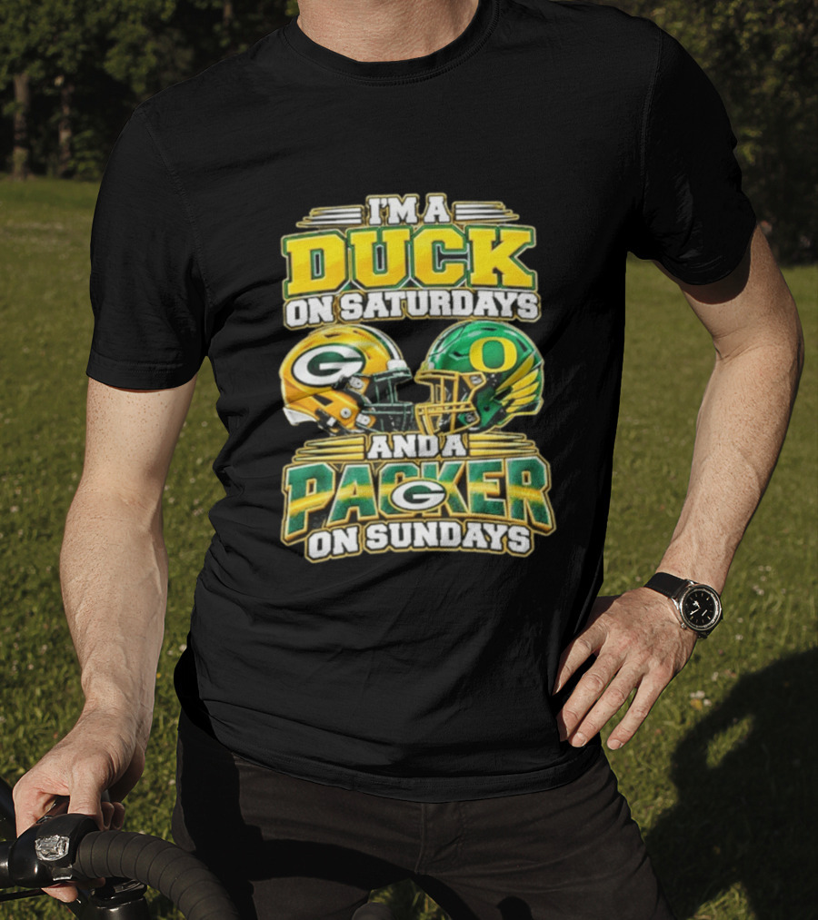 I'm A Duck On Saturdays And A Packer On Sundays Football Helmets T-Shirt