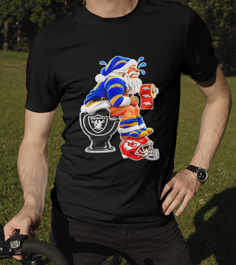 Santa Claus LA Chargers Pooping Raiders Toilet Chiefs Broncos Roll T-Shirt