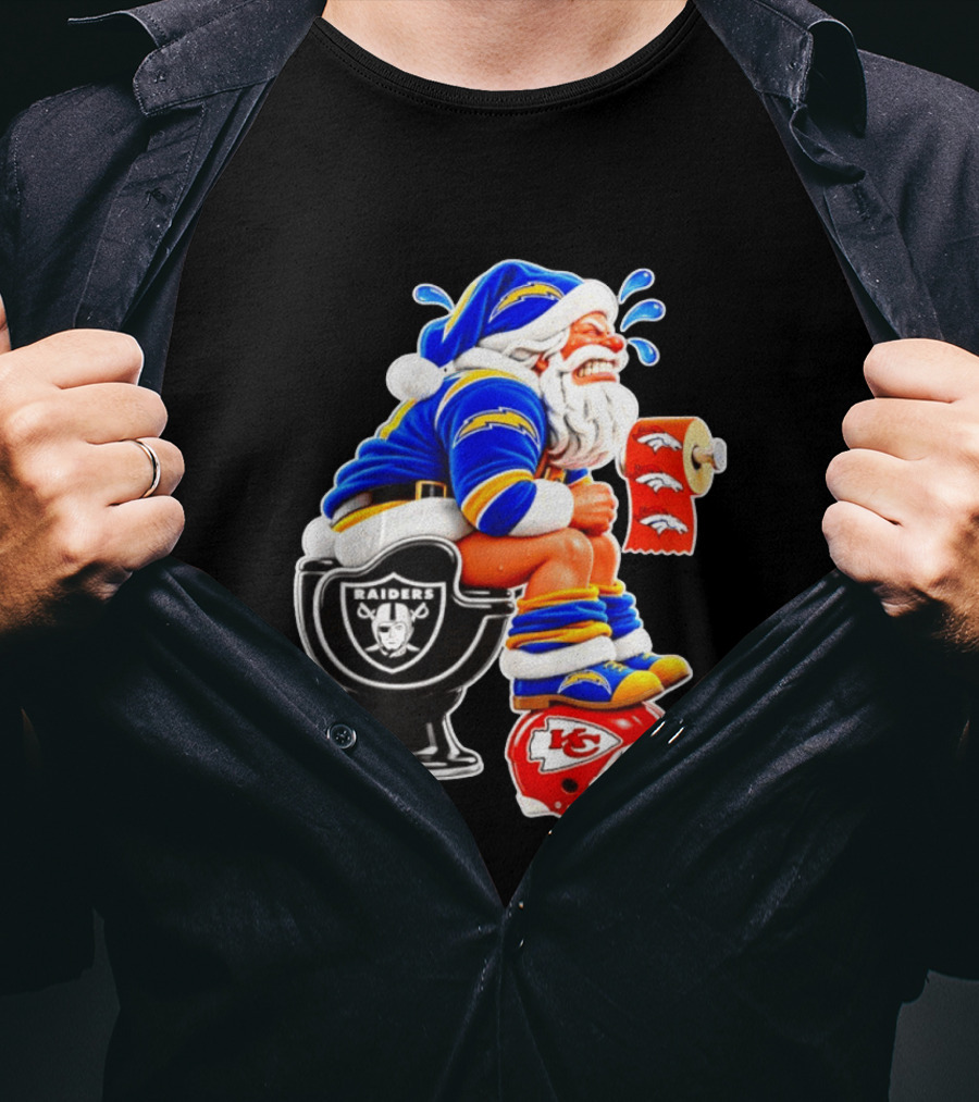 Santa Claus LA Chargers Pooping Raiders Toilet Chiefs Broncos Roll T-Shirt