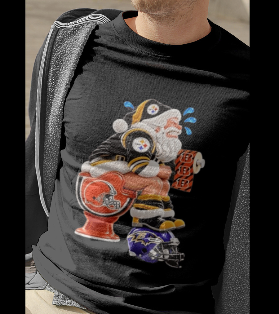 Pittsburgh Steelers Santa Christmas Cleveland Browns Toilet Baltimore Ravens Helmet Cincinnati Bengals Toilet Paper Football T-Shirt