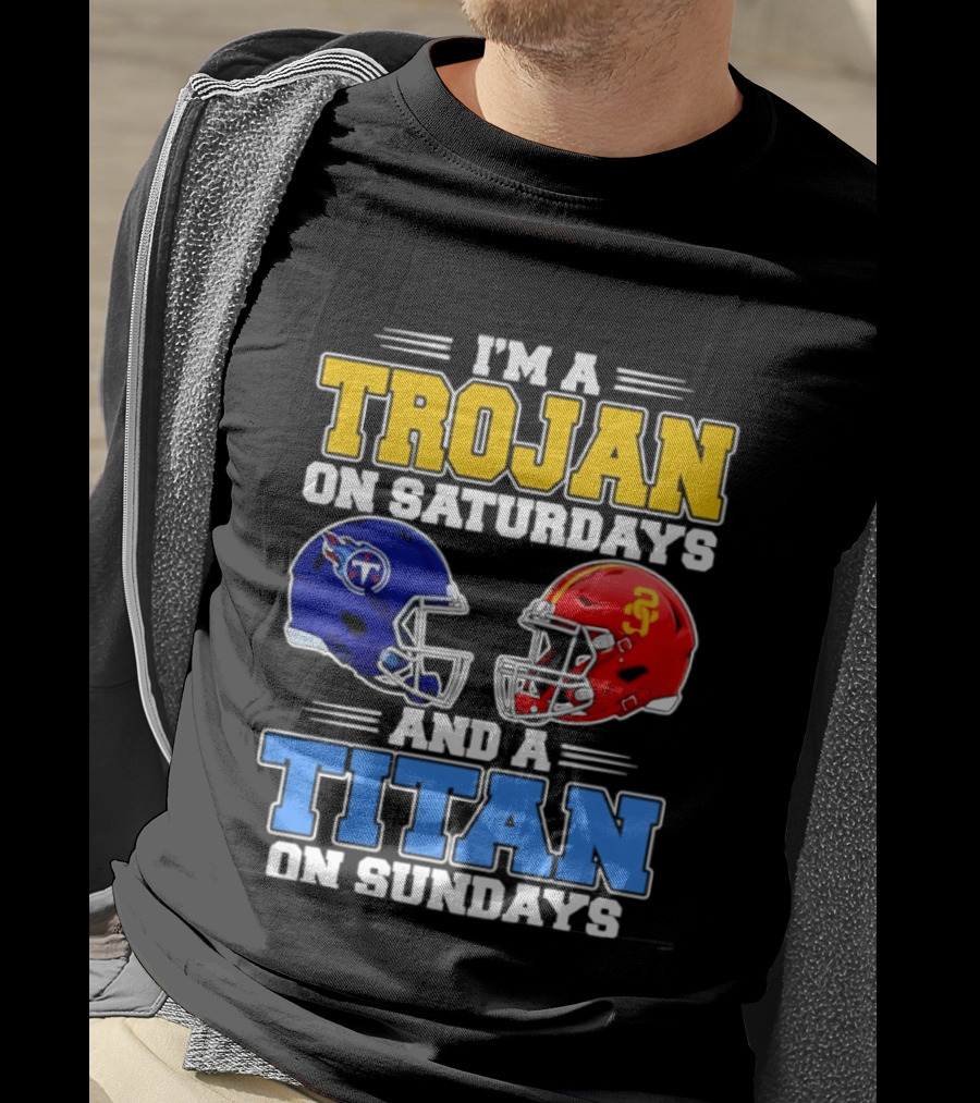 USC Trojans On Saturdays Titans On Sundays Football Helmets T-Shirt