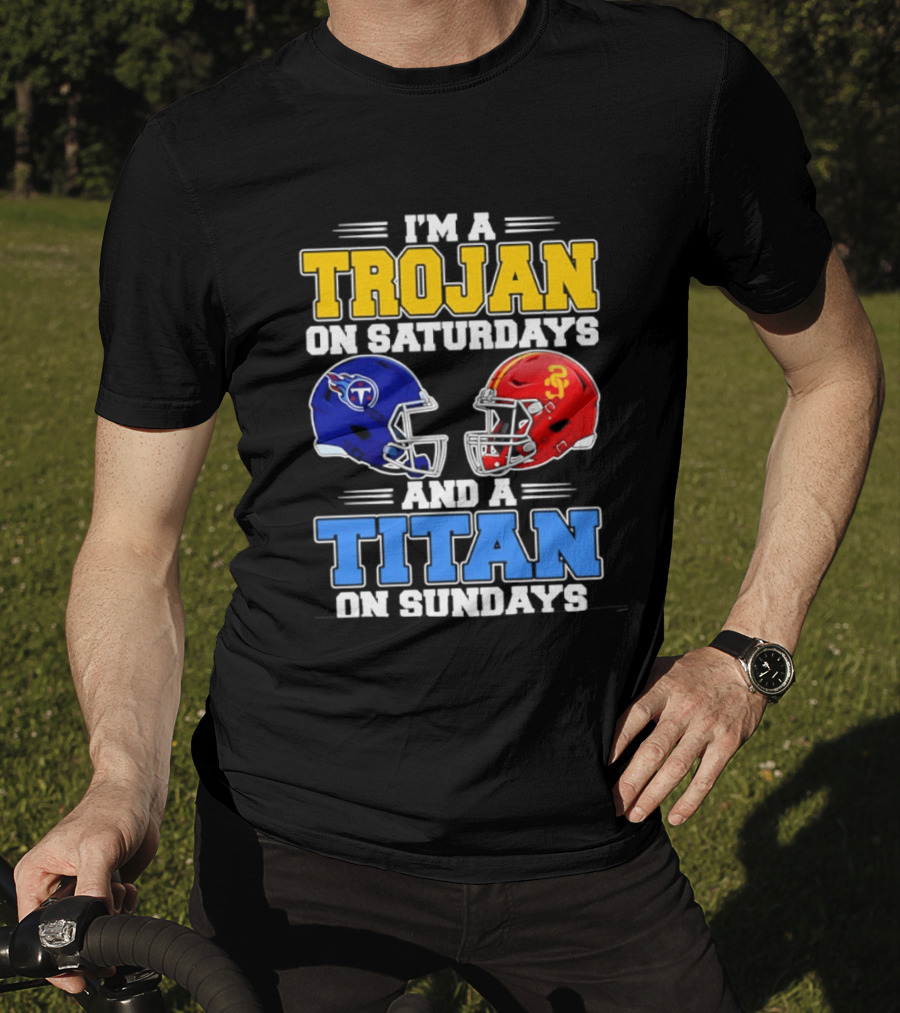 USC Trojans On Saturdays Titans On Sundays Football Helmets T-Shirt