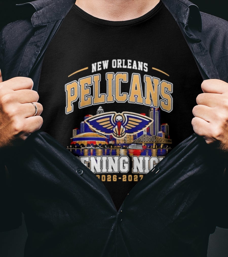 New Orleans Pelicans Opening Night 2026 2027 City Skyline NBA T-Shirt