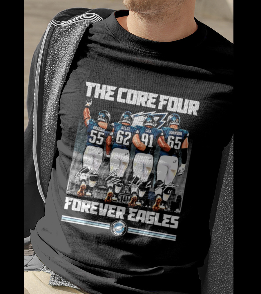 Philadelphia Eagles The Core Four Jenkins Kelce Cox Johnson Forever Legends Skyline Signatures T-Shirt