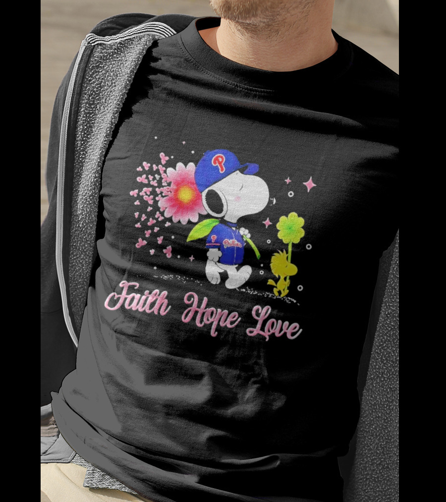 Philadelphia Phillies Snoopy Faith Hope Love Breast Cancer Awareness T-Shirt