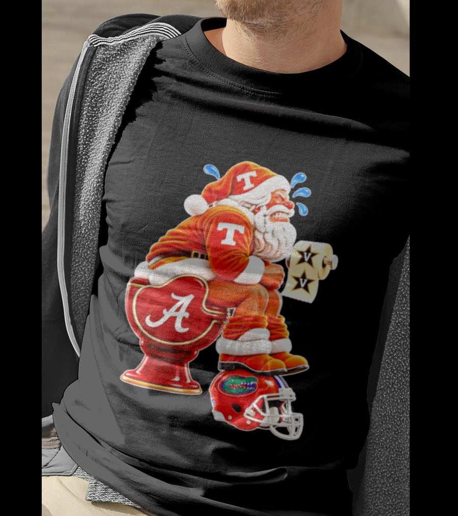 Tennessee Volunteers Santa Claus With Alabama Crimson Tide Toilet Vanderbilt Commodores Toilet Paper Florida Gators Helmet T-Shirt