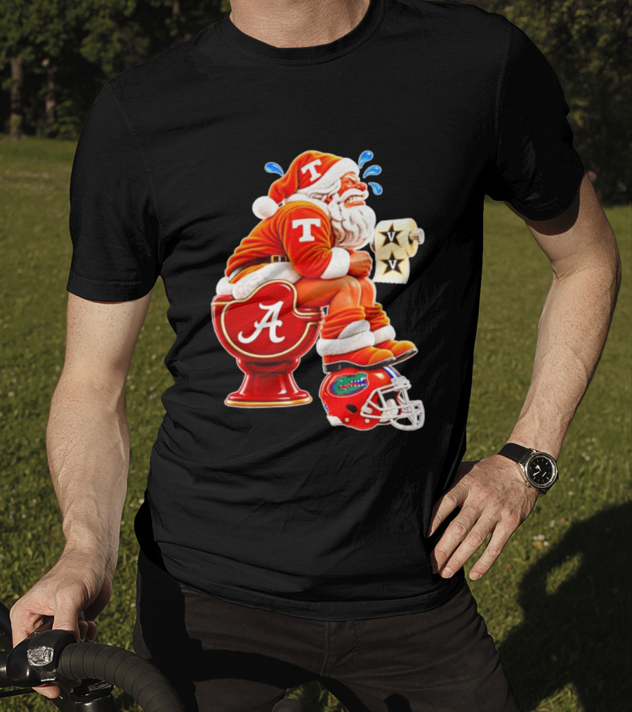 Tennessee Volunteers Santa Claus With Alabama Crimson Tide Toilet Vanderbilt Commodores Toilet Paper Florida Gators Helmet T-Shirt