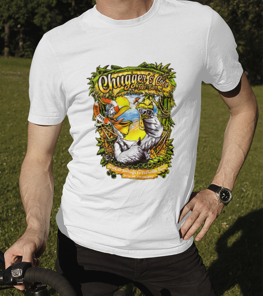 Chugger's Cove Tiki Bar Beach Pelican Drink Ur Feelings Ocean Floor Berlin MD T-Shirt