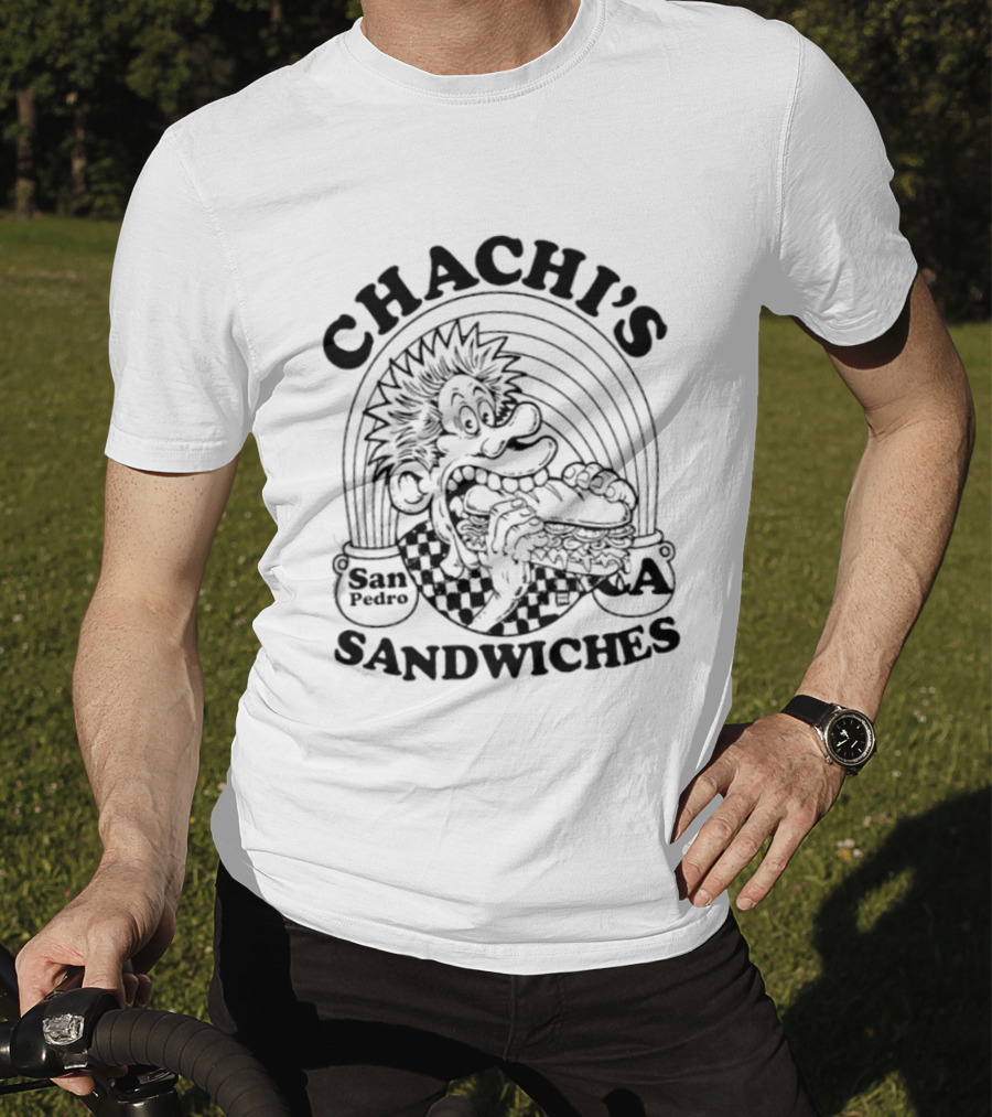 Chachi's San Pedro CA Sandwiches Sandwich Shop Comic Character Eating Sandwich T-Shirt