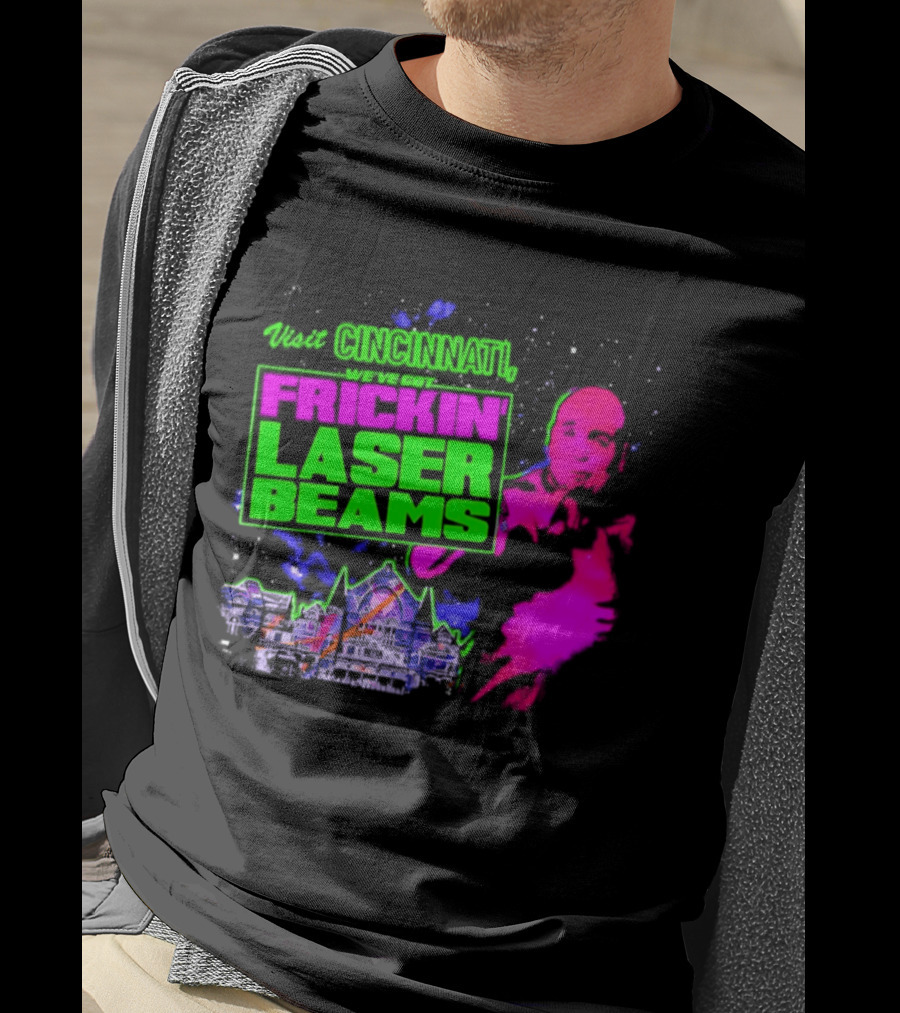 Visit Cincinnati Frickin' Laser Beams Retro Neon T-Shirt