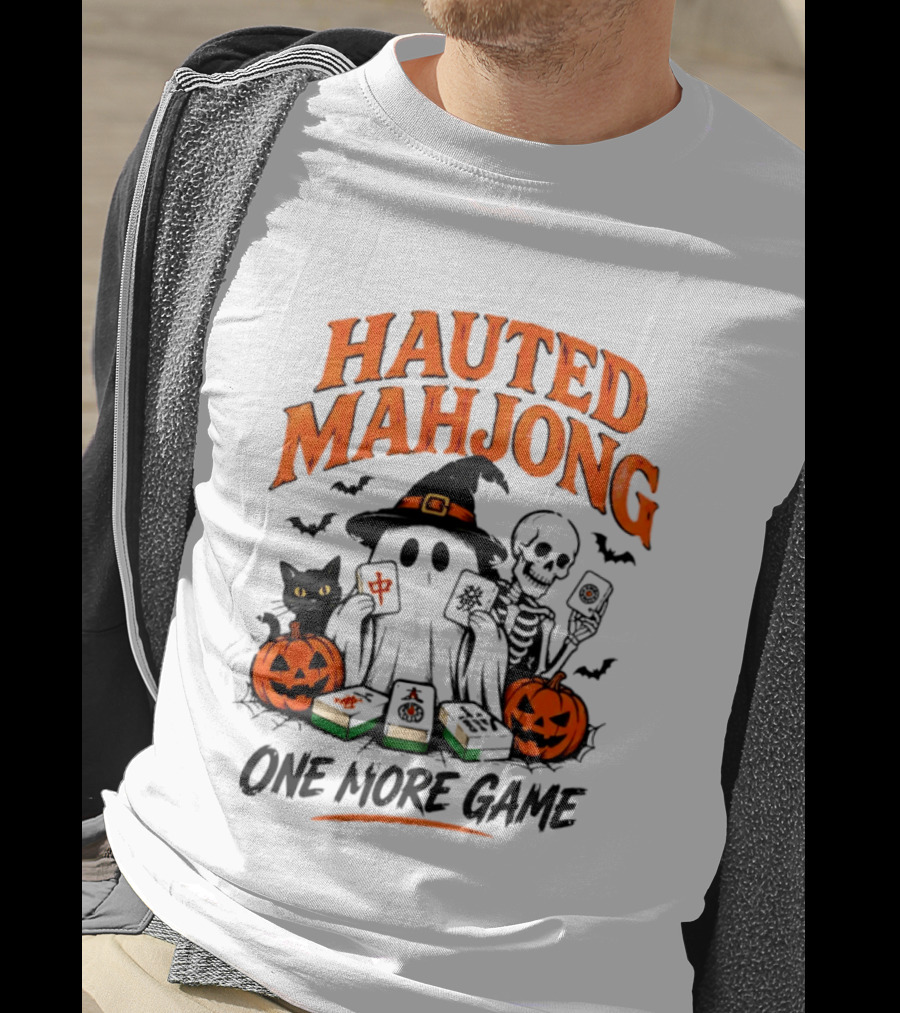 Hauted Mahjong Halloween Ghost Cat Skeleton Pumpkins One More Game T-Shirt